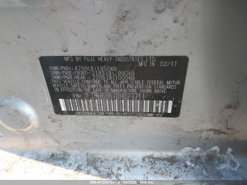 2011 SUBARU IMPREZA VIN: JF1GH6B67BH823711