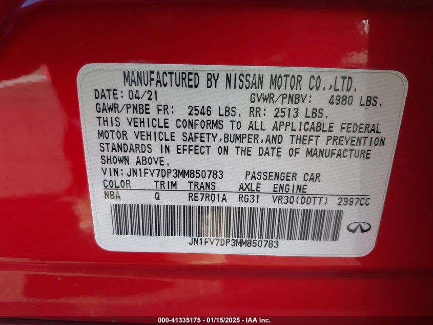 2021 INFINITI Q50 VIN: JN1FV7DP3MM850783