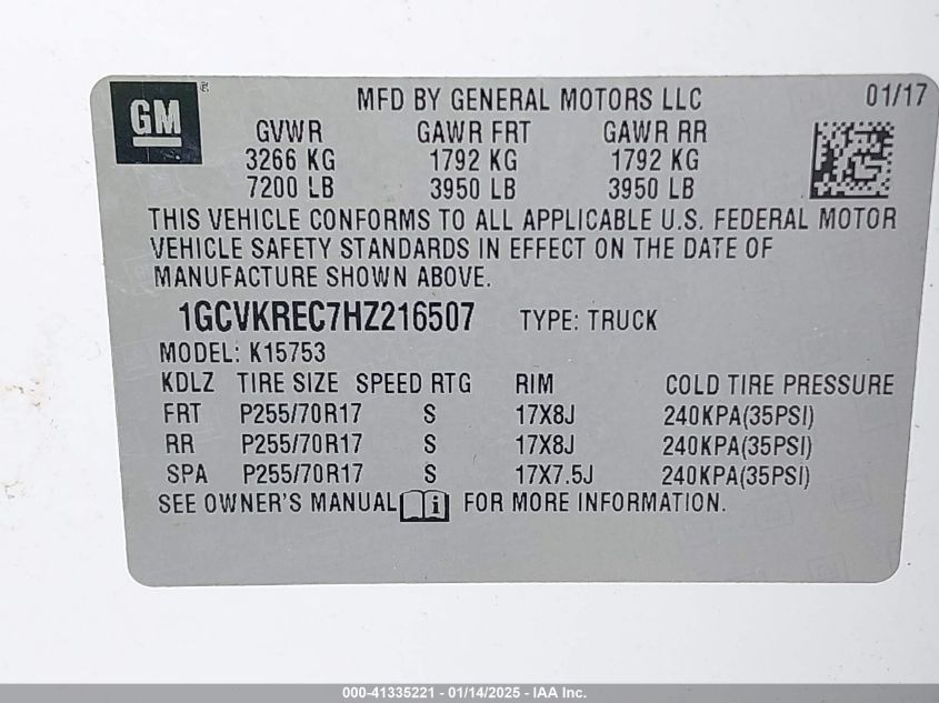 VIN 1GCVKREC7HZ216507 2017 CHEVROLET SILVERADO 1500 no.9