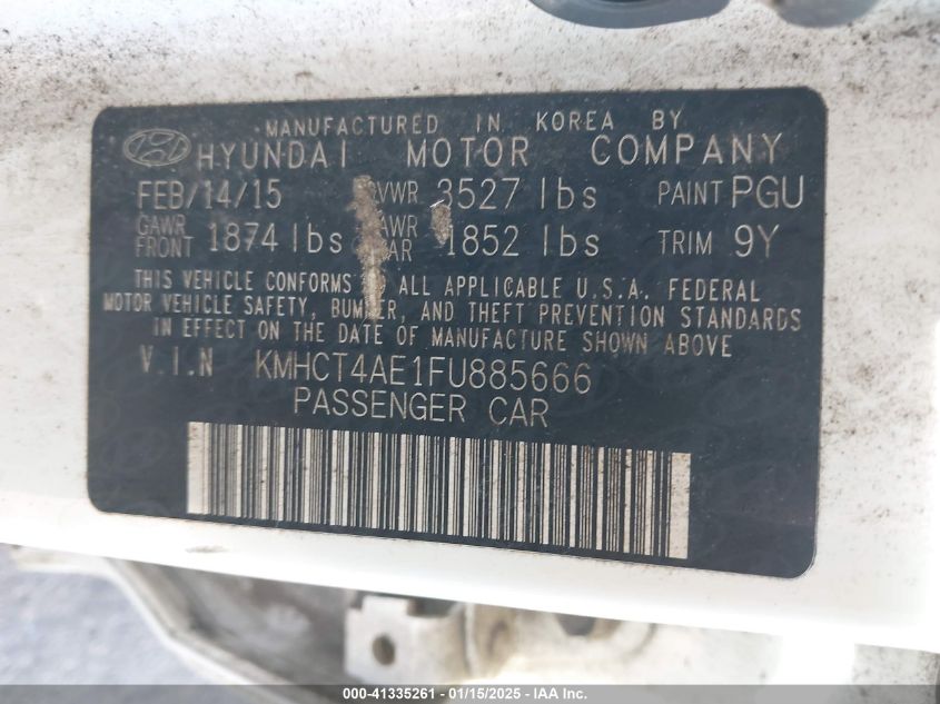 VIN KMHCT4AE1FU885666 2015 Hyundai Accent, Gls no.9