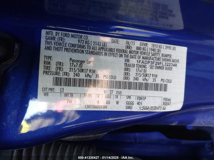 VIN 1FADP3F29FL322348 2015 Ford Focus, SE no.9