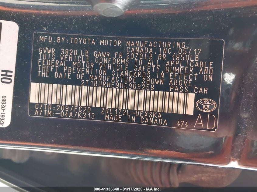 2017 TOYOTA COROLLA SE - 2T1BURHE9HC909258