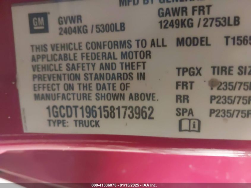 2005 Chevrolet Colorado Ls VIN: 1GCDT196158173962 Lot: 41336075