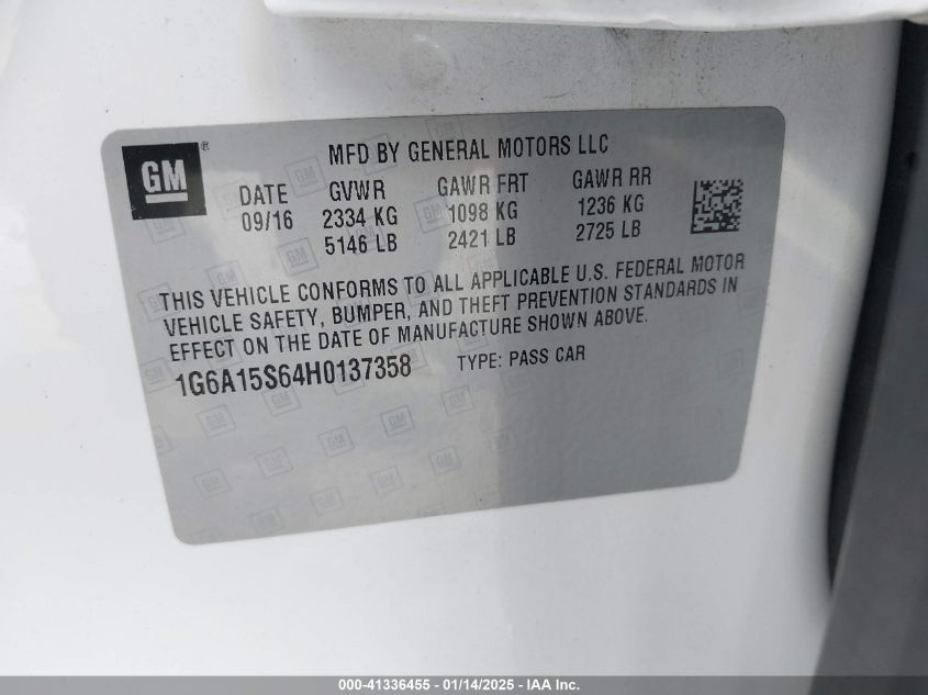 2017 Cadillac CTS - 1G6A15S64H0137358