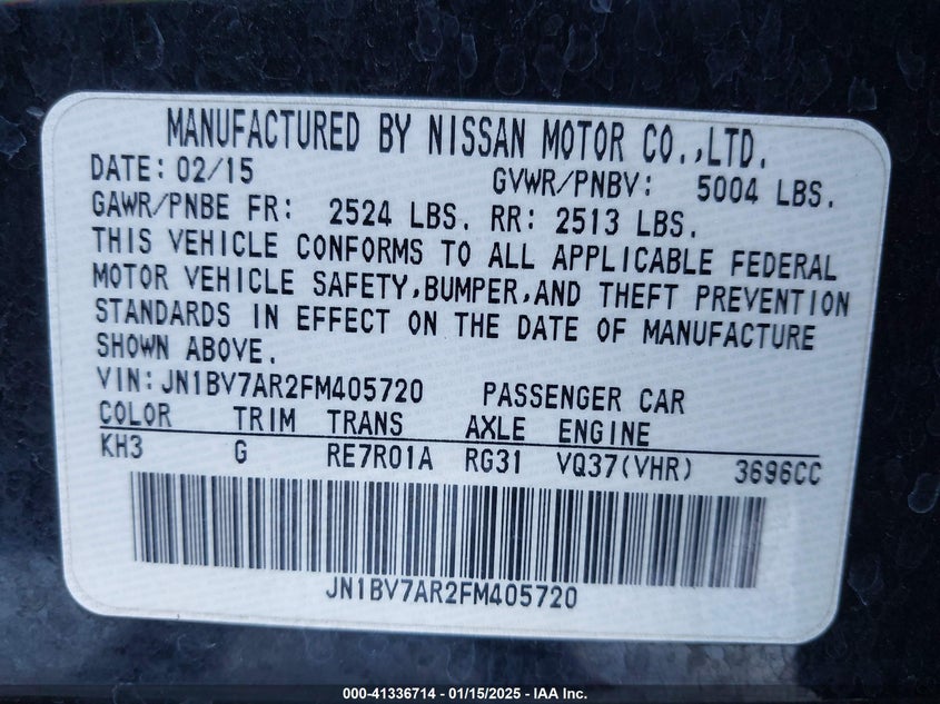 2015 INFINITI Q50 VIN: JN1BV7AR2FM405720