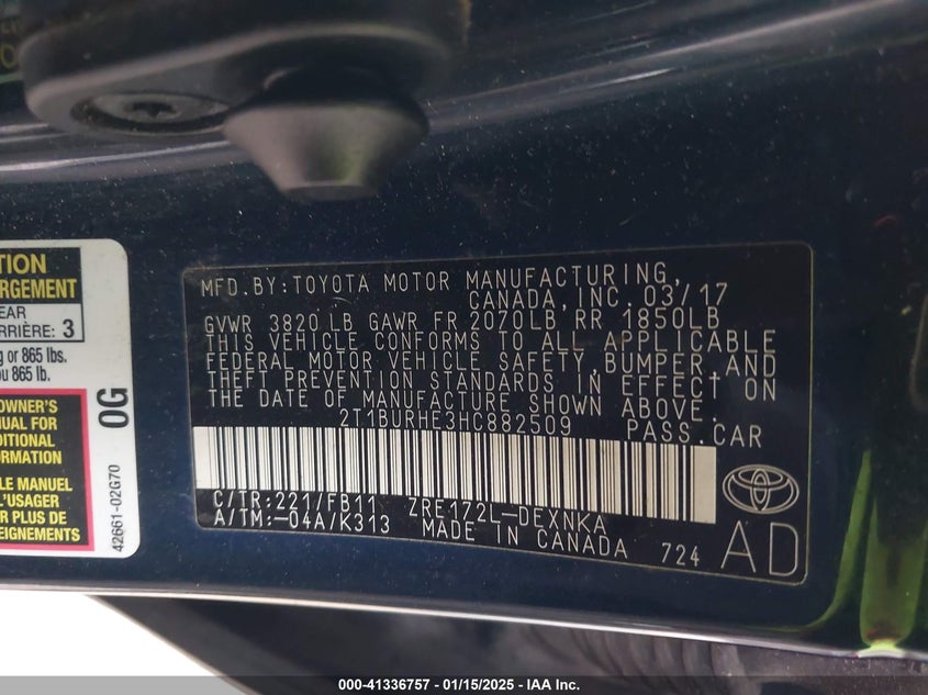 2017 TOYOTA COROLLA LE - 2T1BURHE3HC882509