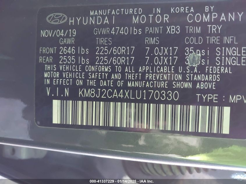 VIN KM8J2CA4XLU170330 2020 HYUNDAI TUCSON no.9