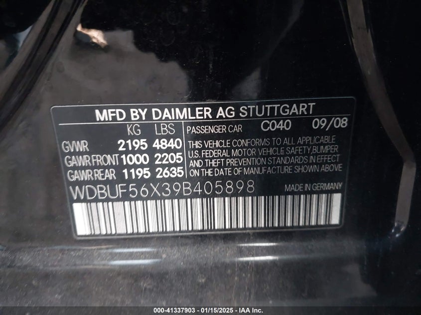 2009 MERCEDES-BENZ E 350 VIN: WDBUF56X39B405898