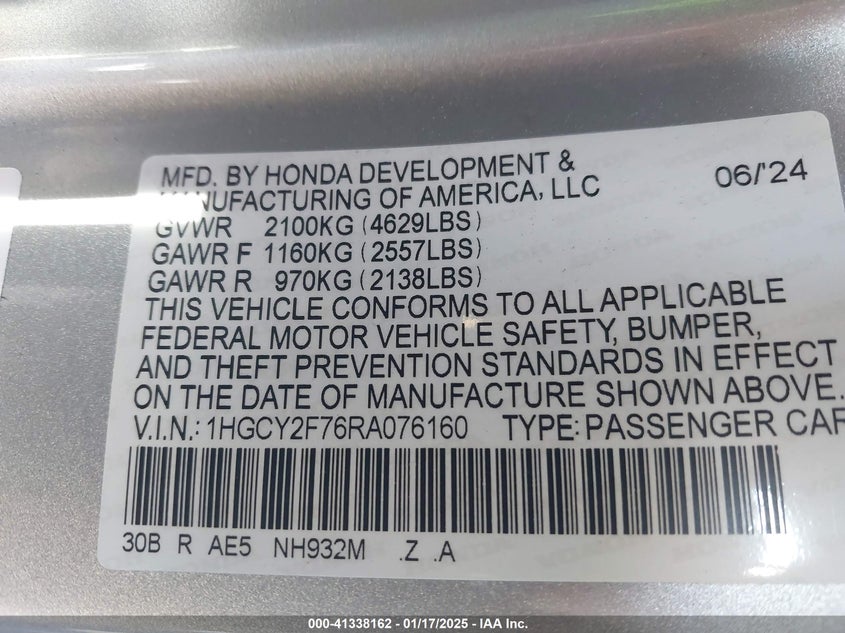 2024 HONDA ACCORD HYBRID SPORT-L - 1HGCY2F76RA076160