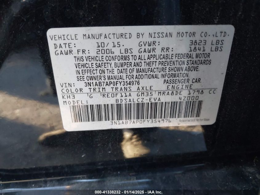 VIN 3N1AB7AP0FY354976 2015 Nissan Sentra, S no.9