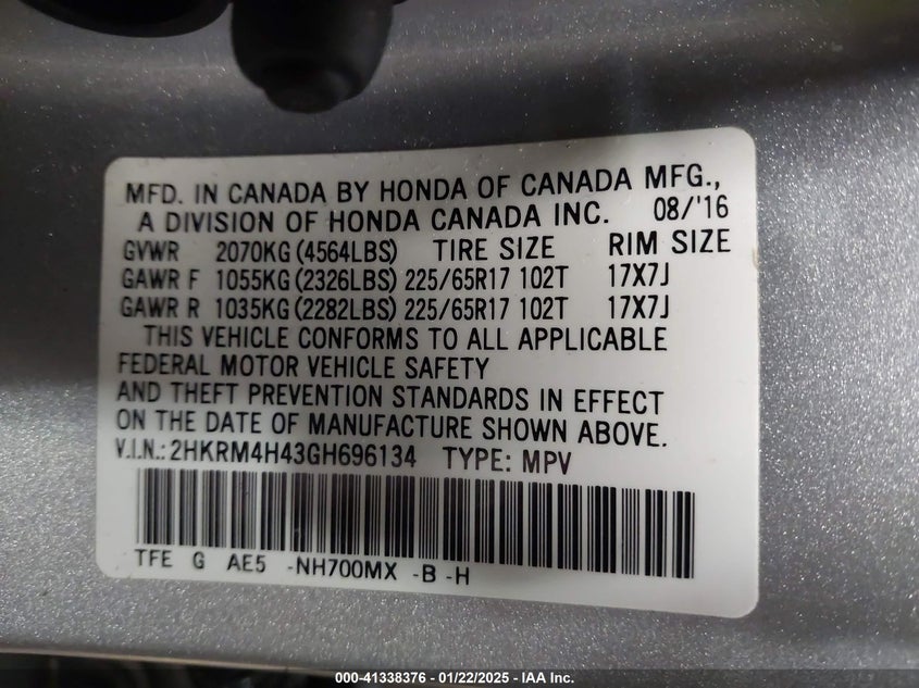 2016 HONDA CR-V SE - 2HKRM4H43GH696134