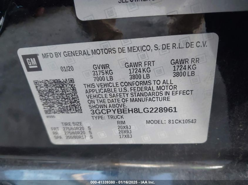 VIN 3GCPYBEH8LG228961 2020 CHEVROLET SILVERADO 1500 no.9