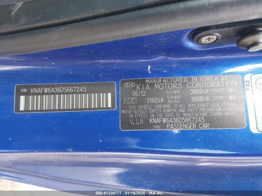2013 Kia Forte Koup Sx VIN: KNAFW6A36D5667245 Lot: 41339777