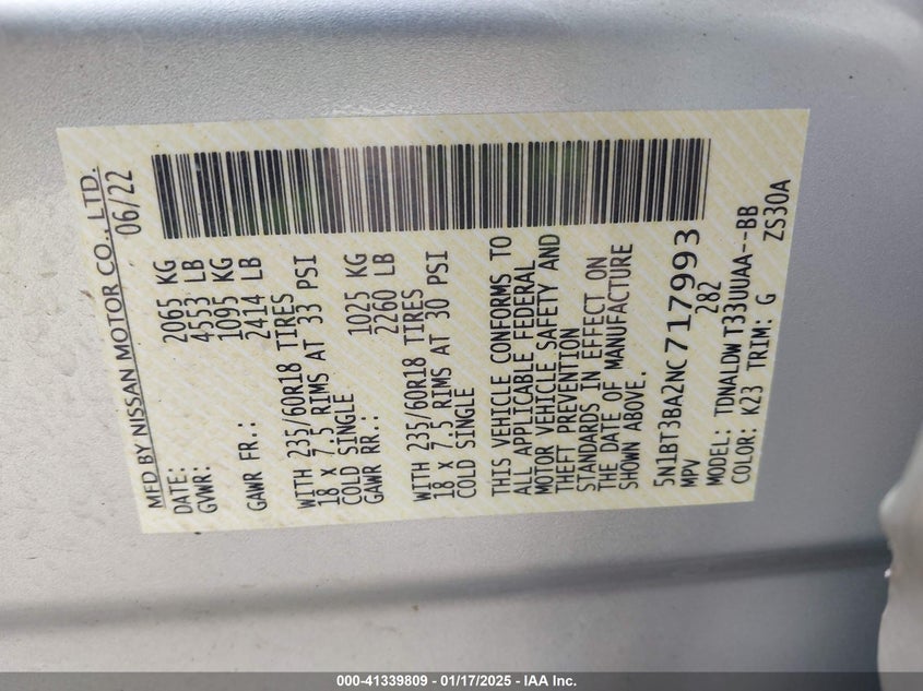 2022 NISSAN ROGUE SV FWD - 5N1BT3BA2NC717993