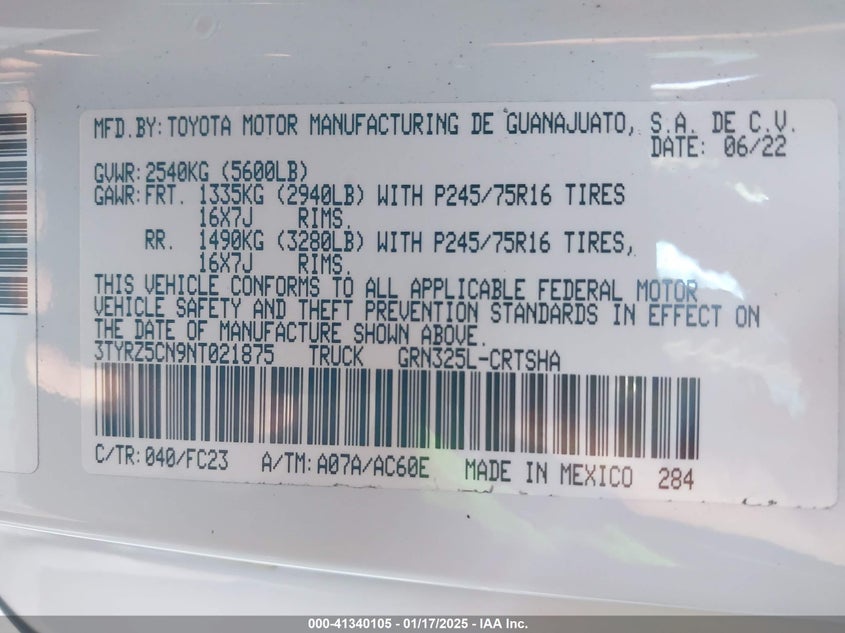2022 TOYOTA TACOMA SR5 V6 - 3TYRZ5CN9NT021875