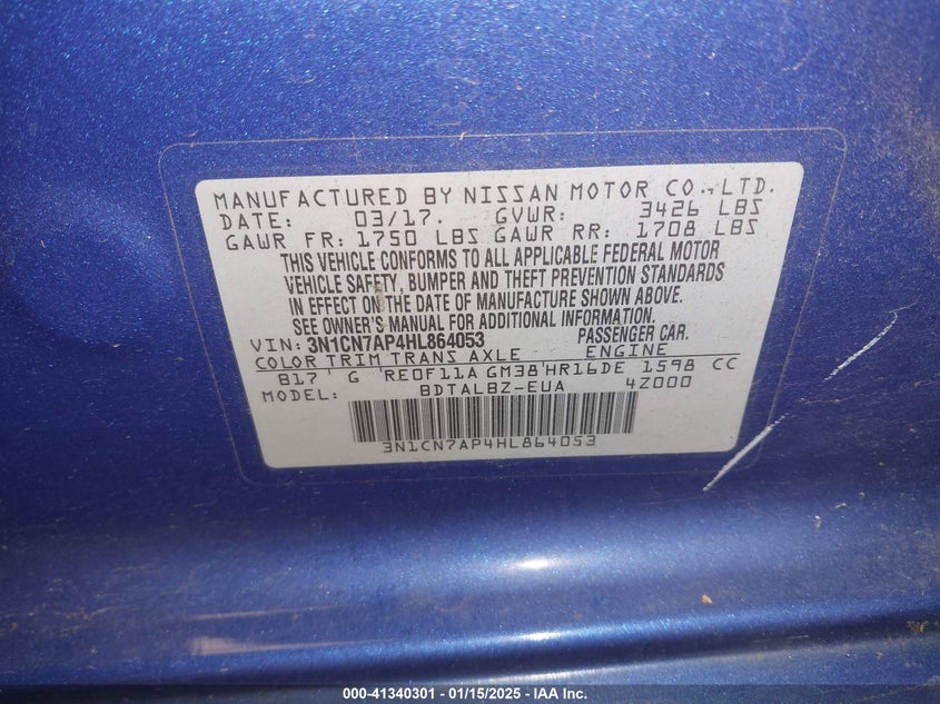 2017 NISSAN VERSA 1.6 SV - 3N1CN7AP4HL864053