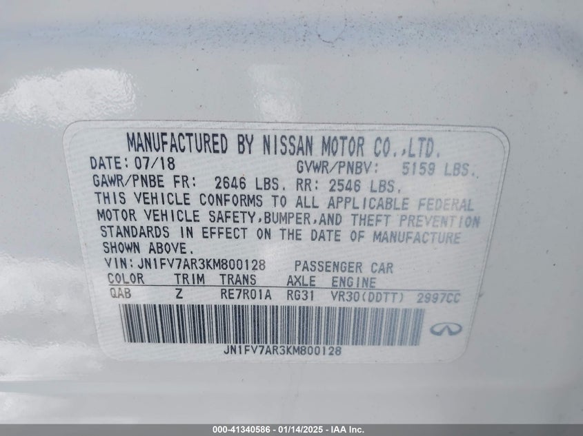 2019 INFINITI Q50 VIN: JN1FV7AR3KM800128