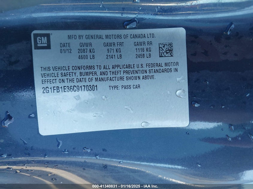 2012 CHEVROLET CAMARO VIN: 2G1FB1E36C9170301