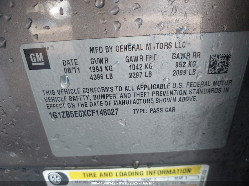 2012 CHEVROLET MALIBU VIN: 1G1ZB5E0XCF148027