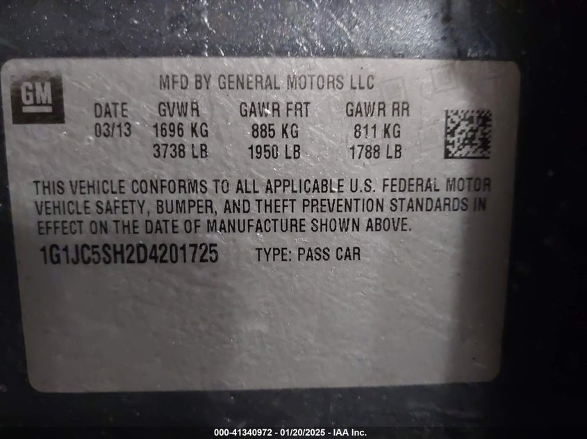 2013 CHEVROLET SONIC LT AUTO - 1G1JC5SH2D4201725