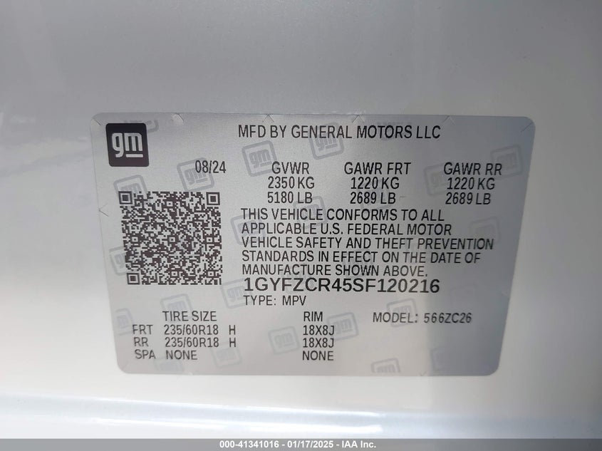 2025 CADILLAC XT4 VIN: 1GYFZCR45SF120216