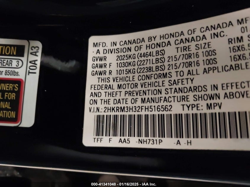 2015 HONDA CR-V LX - 2HKRM3H32FH516562