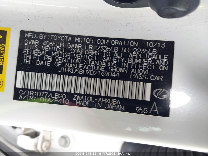 2013 LEXUS CT 200H - JTHKD5BHXD2169044
