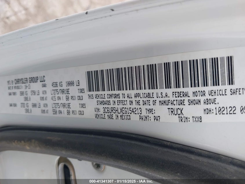 2014 RAM 2500 VIN: 3C6UR5HLXEG154213