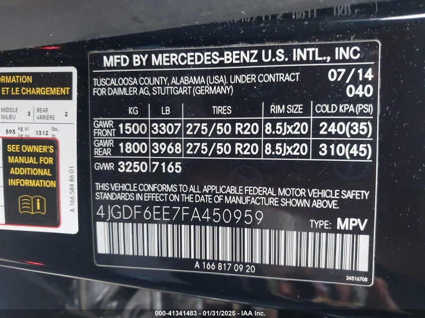 2015 MERCEDES-BENZ GL 450 4MATIC - 4JGDF6EE7FA450959