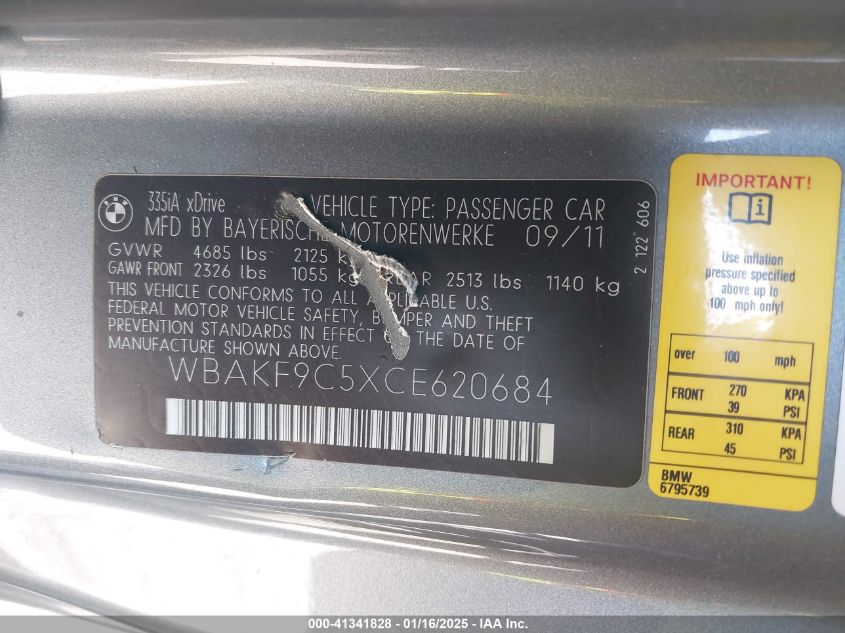 2012 BMW 128I VIN: WBAUP7C5XCV820684 Lot: 41341828