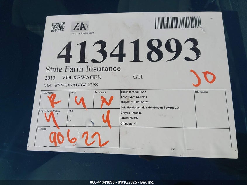 2013 VOLKSWAGEN GTI WOLFSBURG EDITION - WVWHV7AJ3DW127199