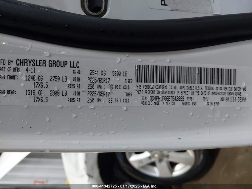2011 DODGE JOURNEY VIN: 3D4PH1FG6BT542889