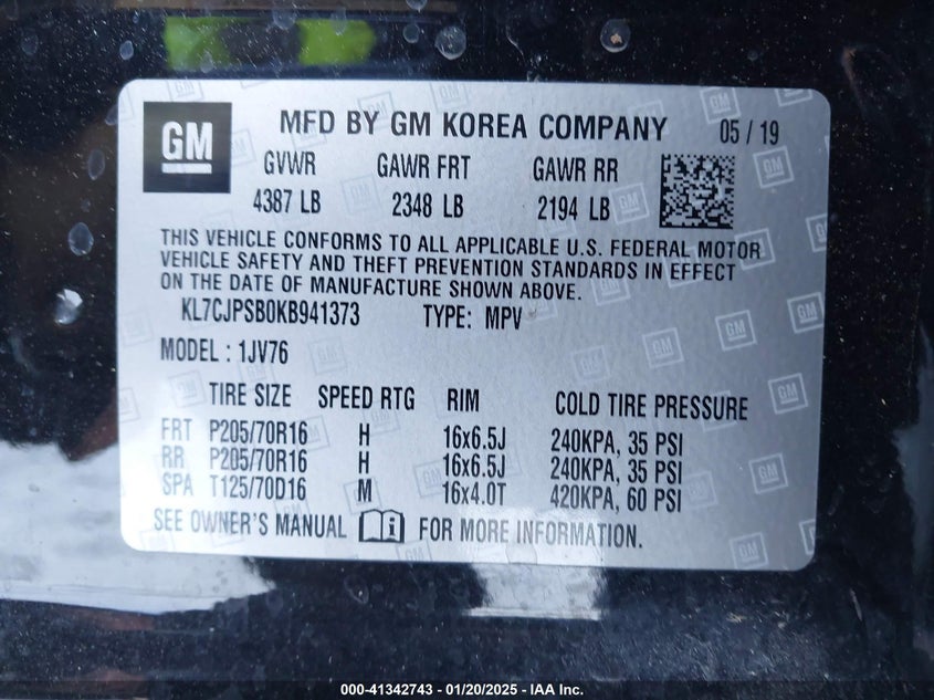 2019 CHEVROLET TRAX LT - KL7CJPSB0KB941373