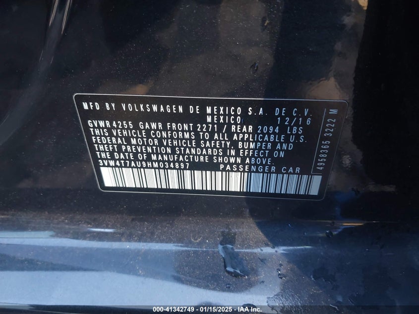 2017 VOLKSWAGEN GOLF GTI AUTOBAHN 4-DOOR/S 4-DOOR/SE 4-DOOR/SPORT 4-DOOR - 3VW4T7AU9HM034897