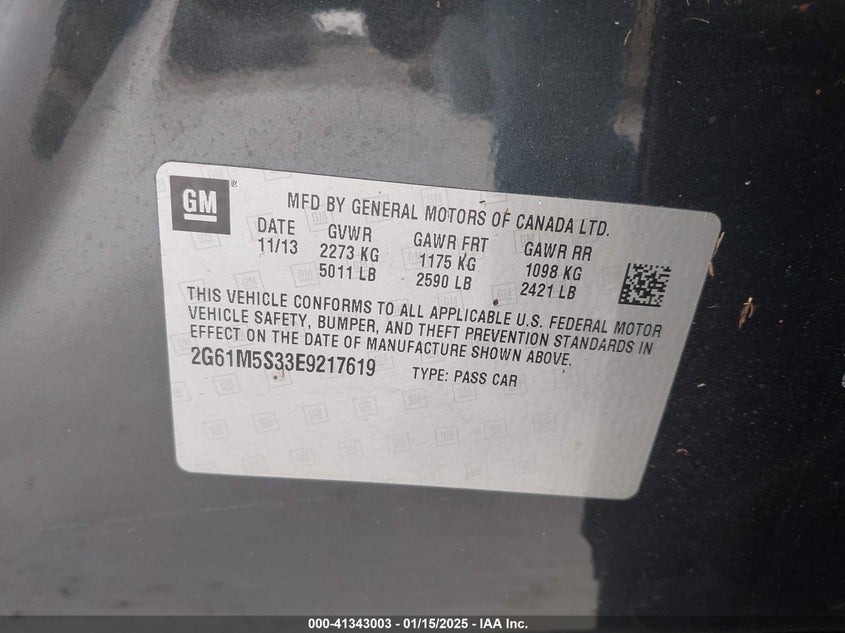 2014 CADILLAC XTS VIN: 2G61M5S33E9217619