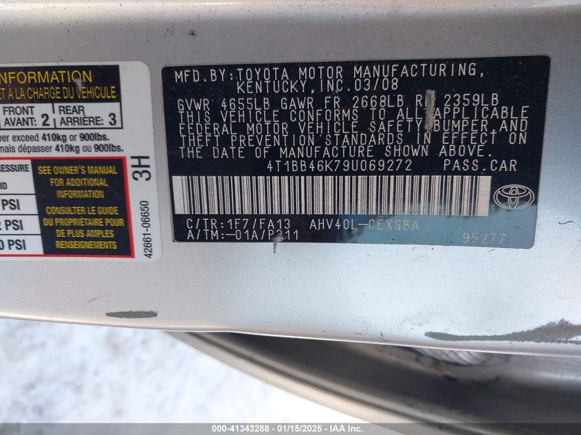 2009 TOYOTA CAMRY HYBRID VIN: 4T1BB46K79U069272