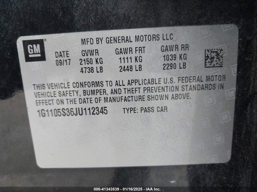 2018 CHEVROLET IMPALA LT - 1G1105S36JU112345