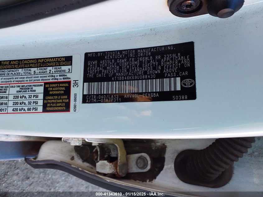 2009 TOYOTA CAMRY HYBRID VIN: 4T1BB46K69U088430