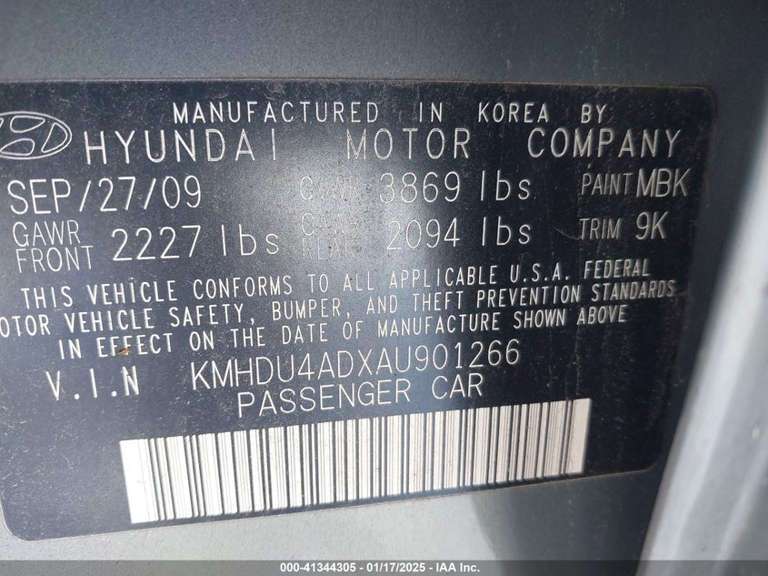 2010 HYUNDAI ELANTRA VIN: KMHDU4ADXAU901266