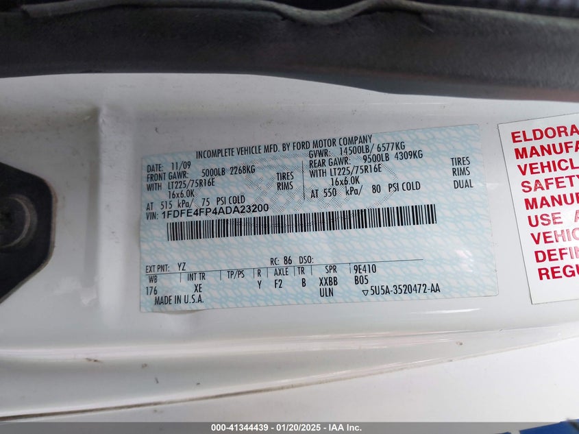 2010 Ford E-450 Cutaway VIN: 1FDFE4FP4ADA23200 Lot: 41344439