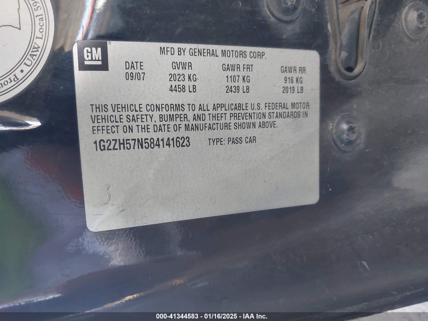 2008 PONTIAC G6 VIN: 1G2ZH57N584141623