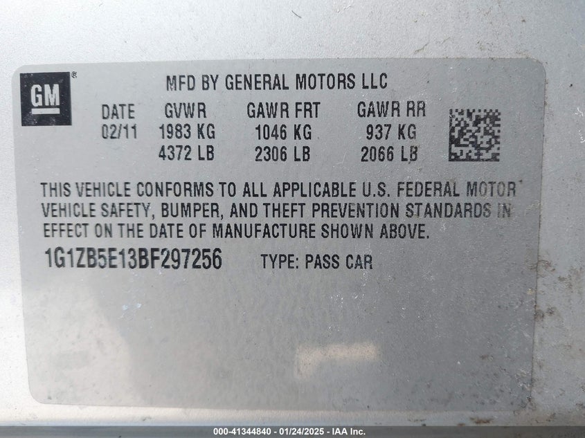 2011 CHEVROLET MALIBU VIN: 1G1ZB5E13BF297256