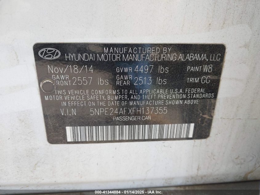 VIN 5NPE24AFXFH137355 2015 HYUNDAI SONATA no.9