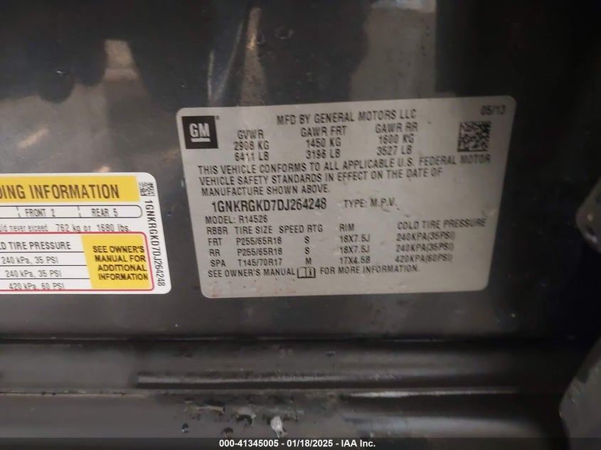 2013 CHEVROLET TRAVERSE LT - 1GNKRGKD7DJ264248