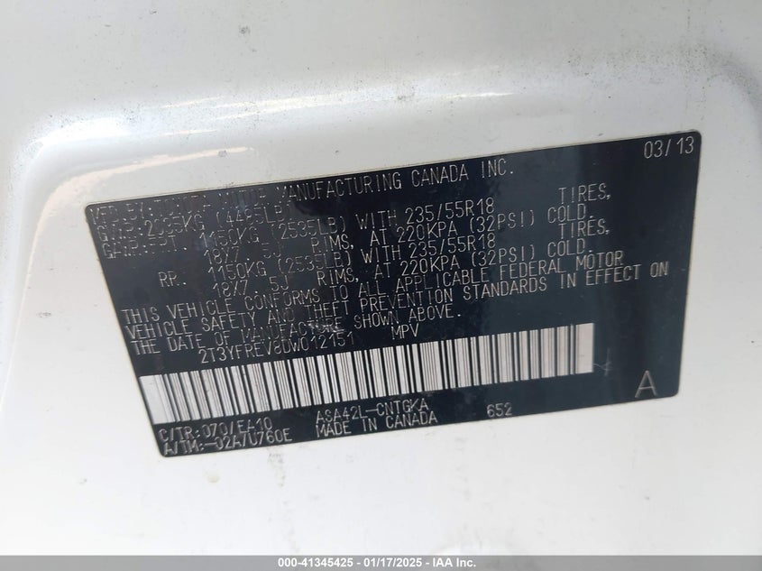 2013 TOYOTA RAV4 LIMITED - 2T3YFREV8DW012151