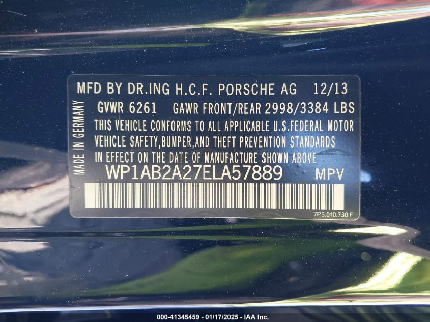 2014 Porsche Cayenne S VIN: WP1AB2A27ELA57889 Lot: 41345459