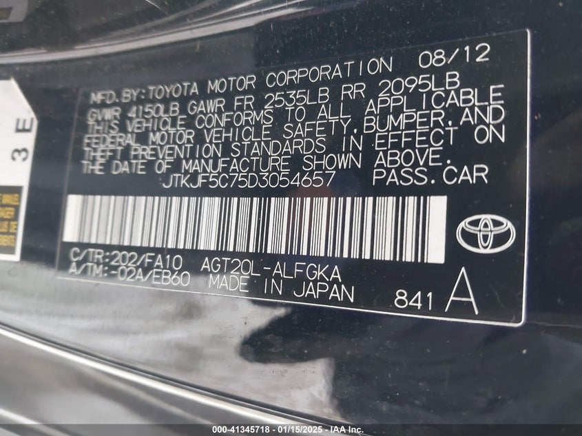 2013 SCION TC VIN: JTKJF5C75D3054657