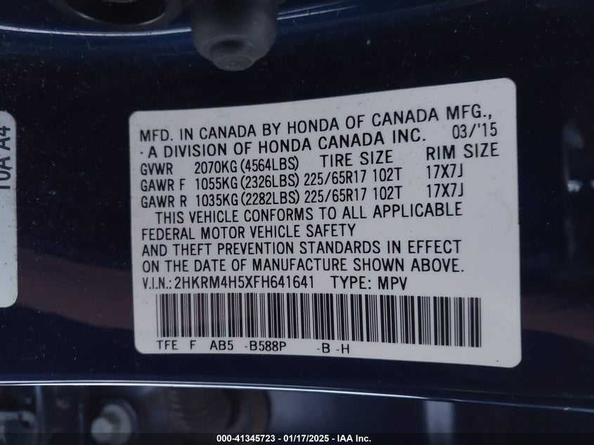 2015 HONDA CR-V EX - 2HKRM4H5XFH641641