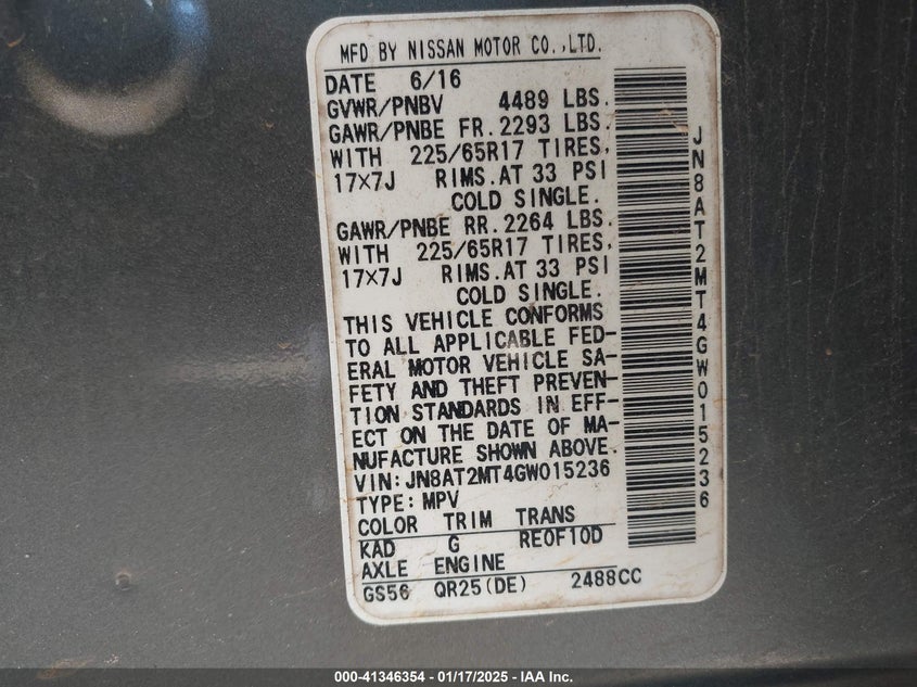 2016 NISSAN ROGUE S - JN8AT2MT4GW015236