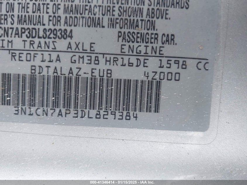 2013 NISSAN VERSA VIN: 3N1CN7AP3DL829384